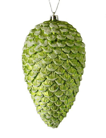 Glitter Frosted Kiwi Green Shatterproof Pine Cone Christmas Ornament 7"