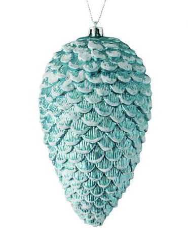 Glitter Frosted Baby Blue Shatterproof Pine Cone Christmas Ornament 7"