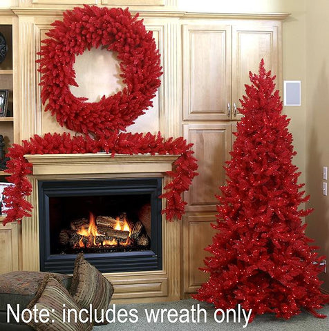 30" Pre-Lit Red Ashley Spruce Artificial Christmas Wreath - Red Lights