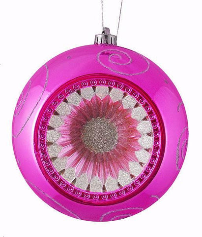 Pink Magenta Retro Reflector Shatterproof Christmas Ball Ornament 8" (200mm)