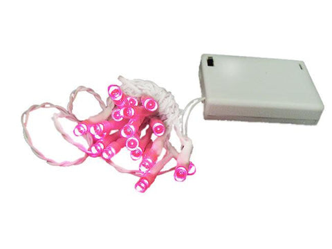 Set of 20 Battery Operated Pink LED Wide Angle Christmas Lights - White Wire