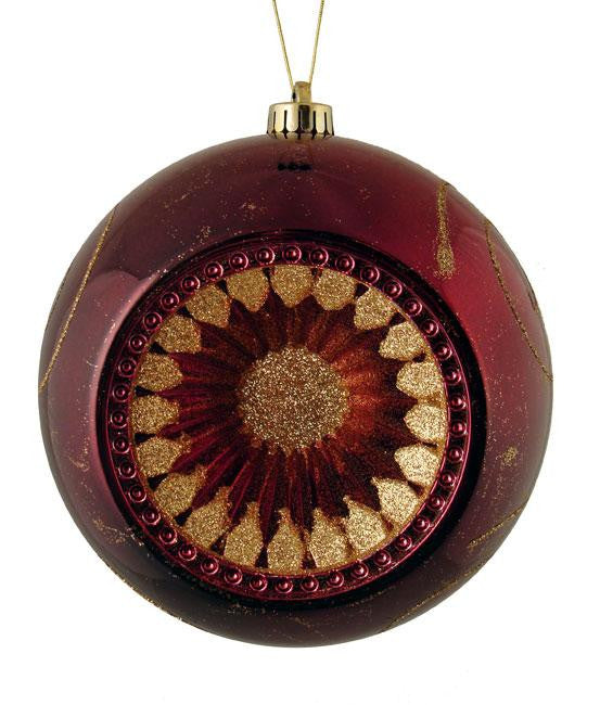 Burgundy Retro Reflector Shatterproof Christmas Ball Ornament 8" (200mm)