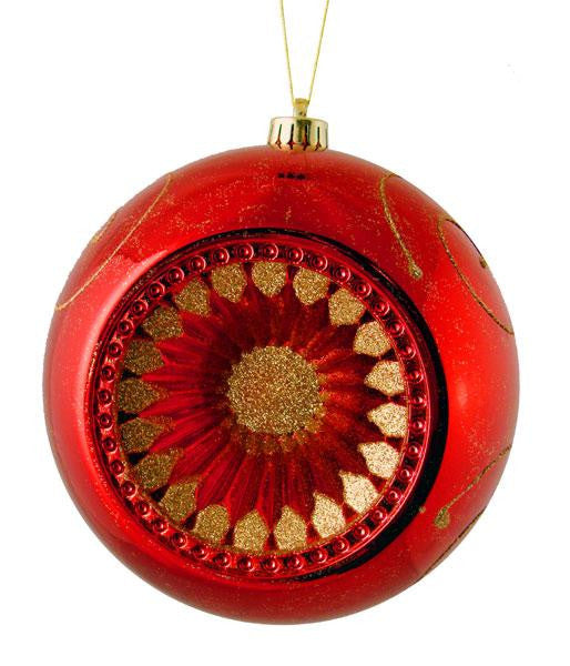 Red and Gold Retro Reflector Shatterproof Christmas Ball Ornament 8" (200mm)