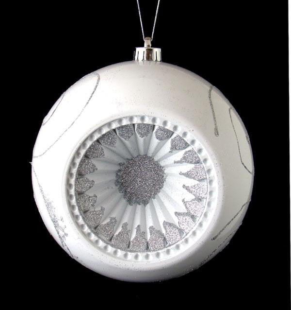 White and Silver Retro Reflector Shatterproof Christmas Ball Ornament 8" (200mm)