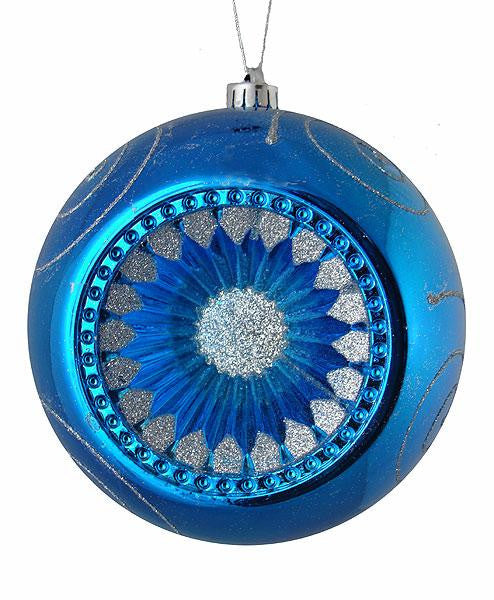 Blue and Silver Retro Reflector Shatterproof Christmas Ball Ornament 8" (200mm)