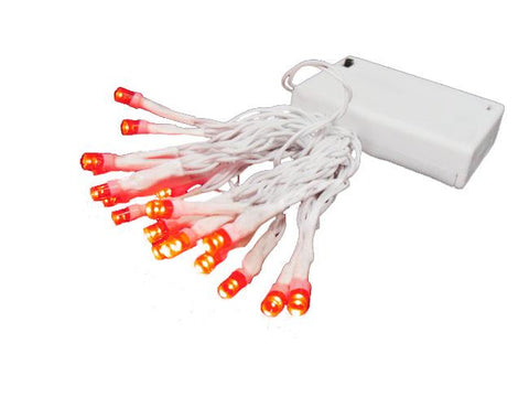 Set of 20 Battery Operated Red LED Wide Angle Christmas Lights - White Wire