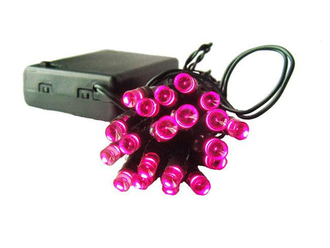 Set of 20 Battery Operated Pink LED Wide Angle Christmas Lights - Green Wire