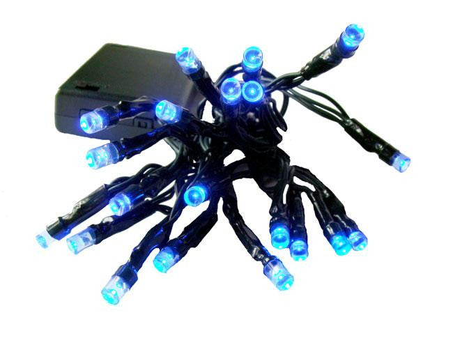 Set of 20 Battery Operated Blue LED Wide Angle Christmas Lights - Green Wire