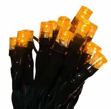 Set of 20 Battery Operated Amber LED Wide Angle Christmas Lights - Green Wire