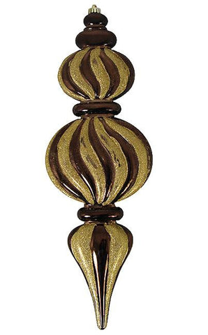 Large Chocolate Brown Glitter Swirl Shatterproof Finial Christmas Ornament 24"