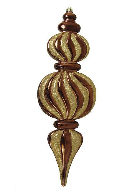 Large Mocha Brown Glitter Swirl Shatterproof Finial Christmas Ornament 24"