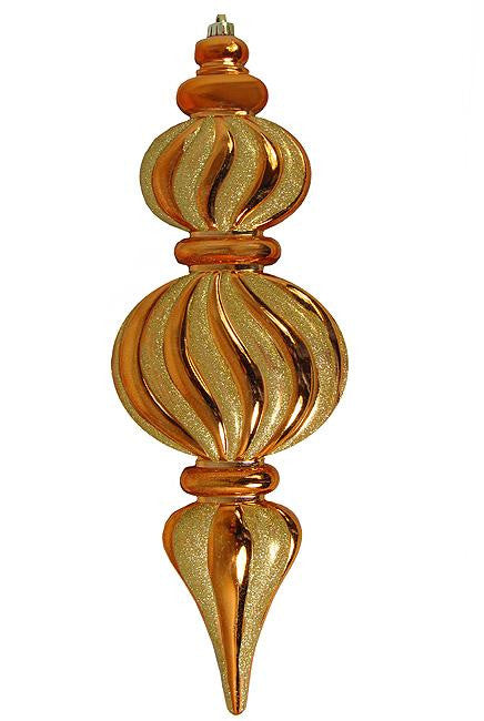 Large Orange and Gold Glitter Swirl Shatterproof Finial Christmas Ornament 24"