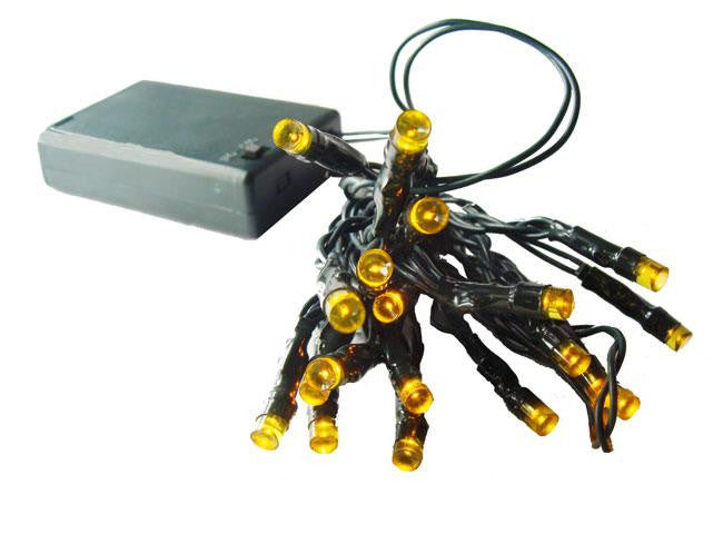 Set of 20 Battery Operated Yellow LED Wide Angle Christmas Lights - Green Wire