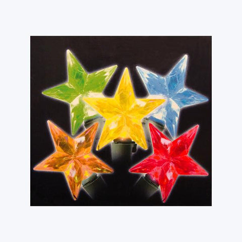 Set of 30 LED Multi-Color Faceted Star Christmas Lights - Green Wire