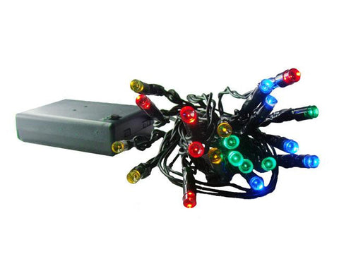 10 Battery Operated Multi-Color LED Wide Angle Christmas Lights - Green Wire