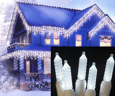 Set of 70 Cool White LED M5 Twinkle Icicle Christmas Lights - White Wire