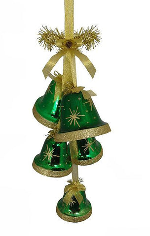 26" Green with Gold Glitter Shatterproof Hanging Bells Christmas Decoration