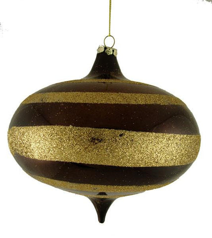 Chocolate Brown Glitter Striped Shatterproof Onion Christmas Ornament 6" (150mm)