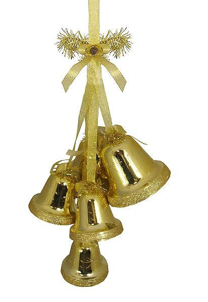 26" Gold with Gold Glitter Shatterproof Hanging Bells Christmas Decoration