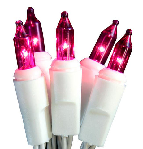 Set of 10 Battery Operated Pink Mini Christmas Lights - White Wire