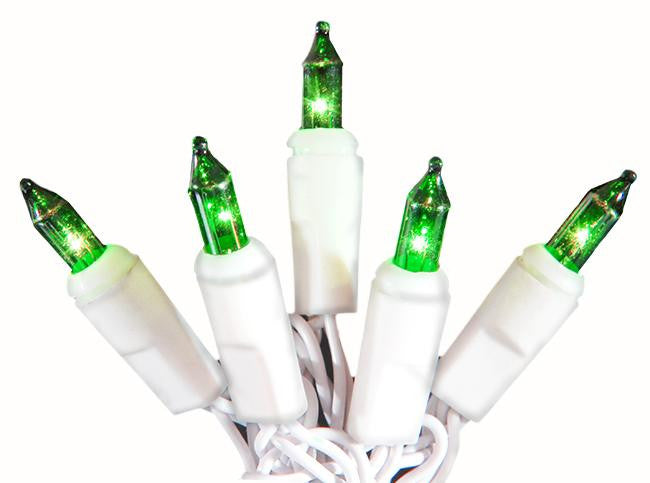 Set of 10 Battery Operated Green Mini Christmas Lights - White Wire