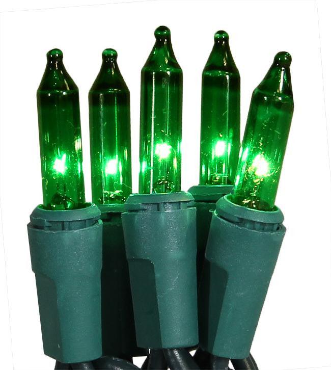 Set of 10 Battery Operated Green Mini Christmas Lights - Green Wire