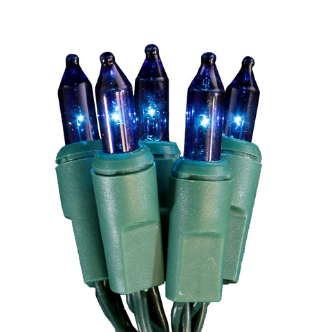 Set of 10 Battery Operated Blue Mini Christmas Lights - Green Wire