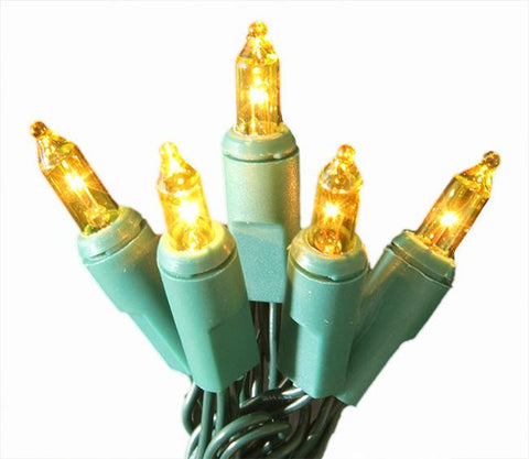 Set of 10 Battery Operated Gold Mini Christmas Lights - Green Wire