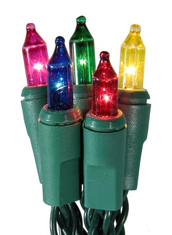 Set of 10 Battery Operated Multi-Color Mini Christmas Lights - Green Wire