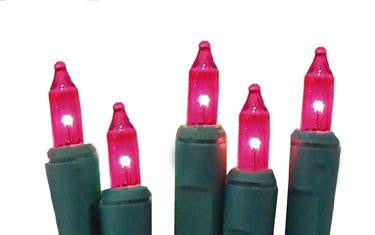 Set of 10 Battery Operated Pink Mini Christmas Lights - Green Wire