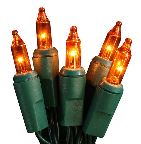 Set of 20 Battery Operated Orange Mini Christmas Lights - Green Wire