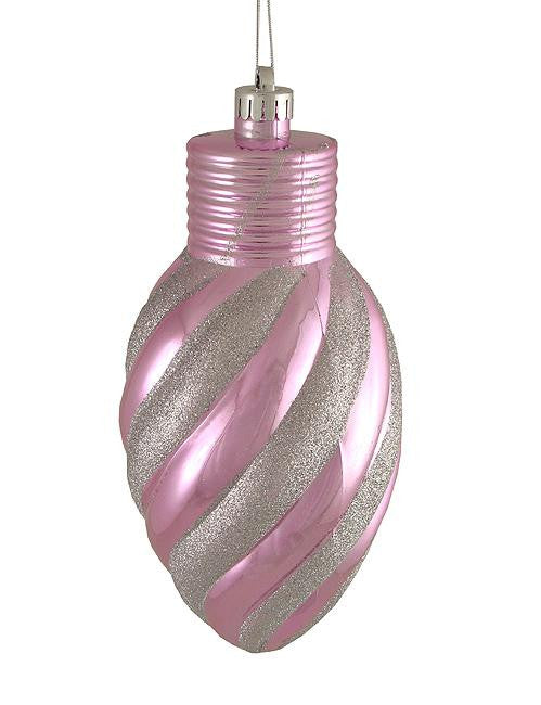 Bubblegum Pink Glitter Stripe Shatterproof Light Bulb Christmas Ornament 11"