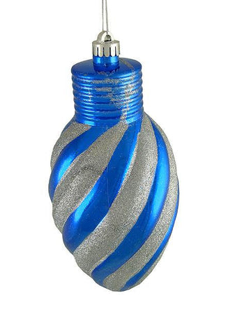 Blue and Silver Glitter Stripe Shatterproof Light Bulb Christmas Ornament 11"