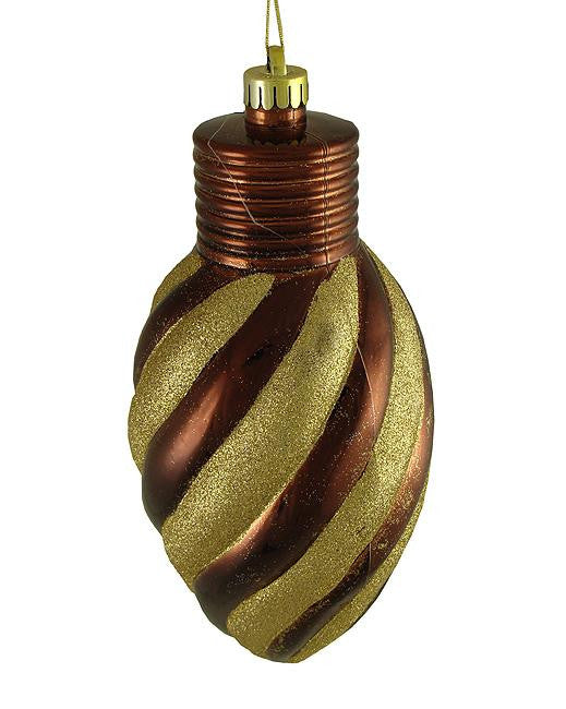 Chocolate Brown Glitter Stripe Shatterproof Light Bulb Christmas Ornament 11"