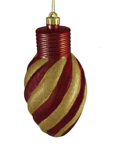 Burgundy and Gold Glitter Stripe Shatterproof Light Bulb Christmas Ornament 11"