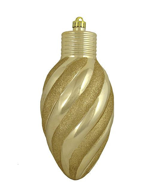 Champagne Glitter Stripe Shatterproof Light Bulb Christmas Ornament 11"