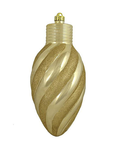 Champagne Glitter Stripe Shatterproof Light Bulb Christmas Ornament 11"