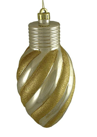 Gold Glitter Stripe Shatterproof Light Bulb Christmas Ornament 11"