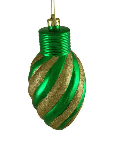 Green and Gold Glitter Stripe Shatterproof Light Bulb Christmas Ornament 11"