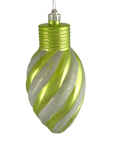 Kiwi Green Glitter Stripe Shatterproof Light Bulb Christmas Ornament 11"