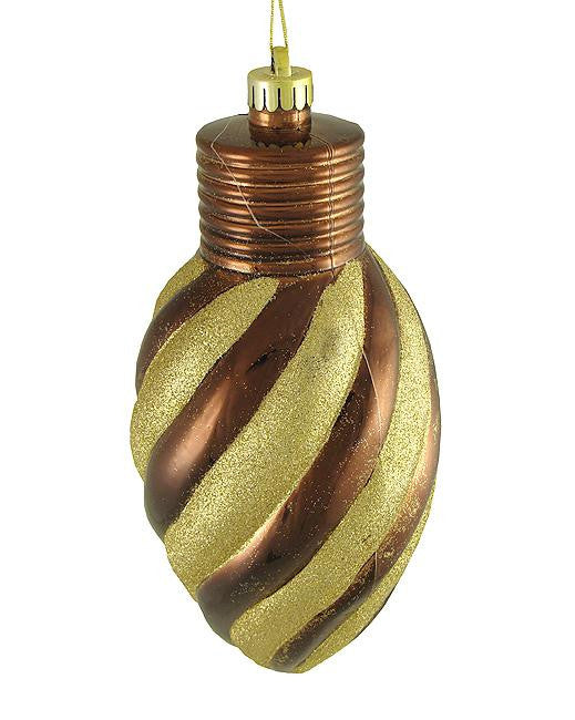 Mocha Brown Glitter Stripe Shatterproof Light Bulb Christmas Ornament 11"