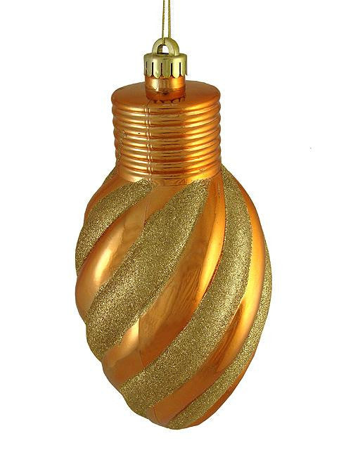 Orange and Gold Glitter Stripe Shatterproof Light Bulb Christmas Ornament 11"