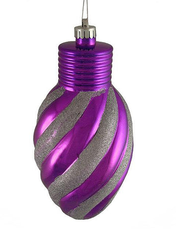 Purple and Silver Glitter Stripe Shatterproof Light Bulb Christmas Ornament 11"