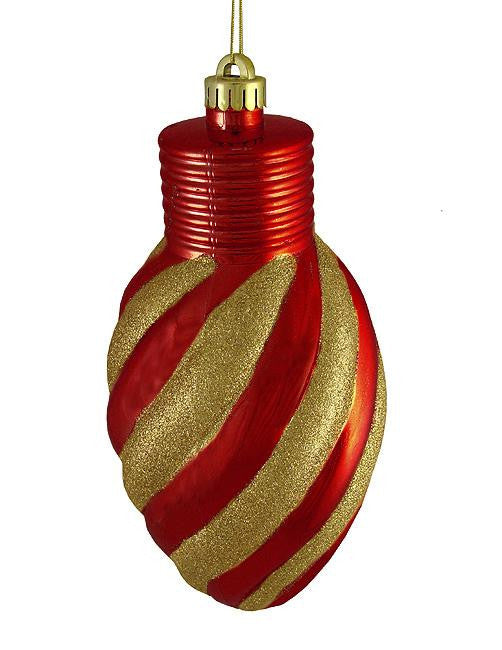 Red and Gold Glitter Stripe Shatterproof Light Bulb Christmas Ornament 11"