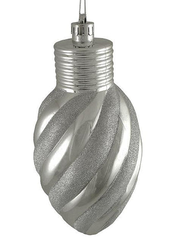 Silver Glitter Stripe Shatterproof Light Bulb Christmas Ornament 11"