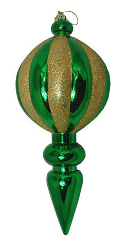 Xmas Green and Gold Glitter Stripe Shatterproof Finial Christmas Ornament 12"