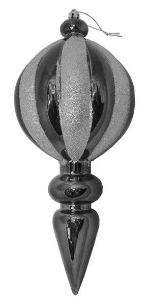 Silver Glitter Stripe Shatterproof Finial Christmas Ornament 12"