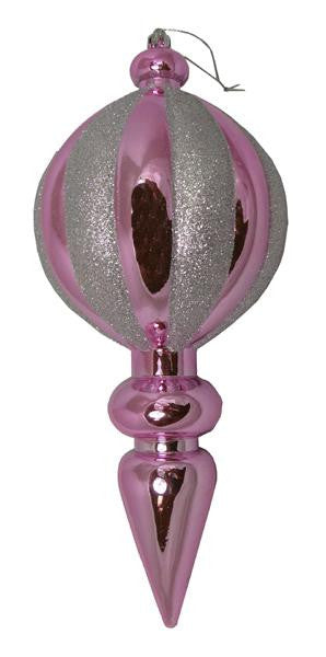 Bubblegum Pink Glitter Stripe Shatterproof Finial Christmas Ornament 12"