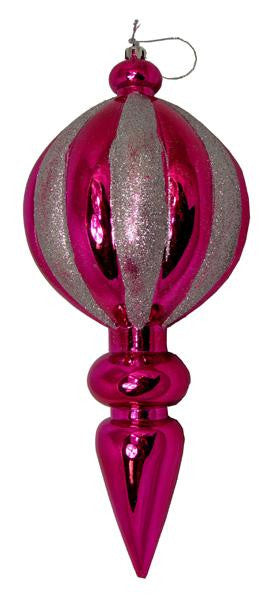 Pink Magenta Glitter Stripe Shatterproof Finial Christmas Ornament 12"