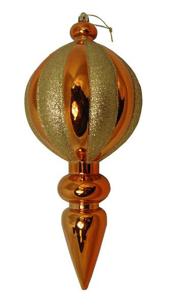 Orange and Gold Glitter Stripe Shatterproof Finial Christmas Ornament 12"